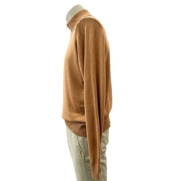 Banana Republic Silk Cashmere Quarter Zip Mock Neck Ribbed Sweater Brown Men‎ L - Picture 9 of 11